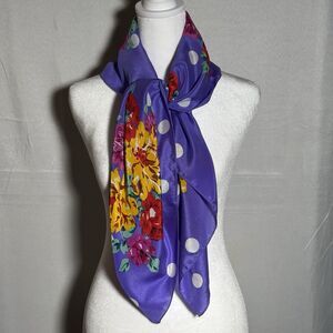 Echo Silk Scarf Purple Floral Polka Dot 100% Silk Square Scarf